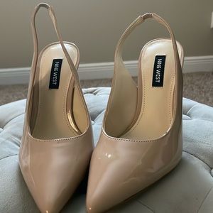 Nude patent sling back heels by Nine West